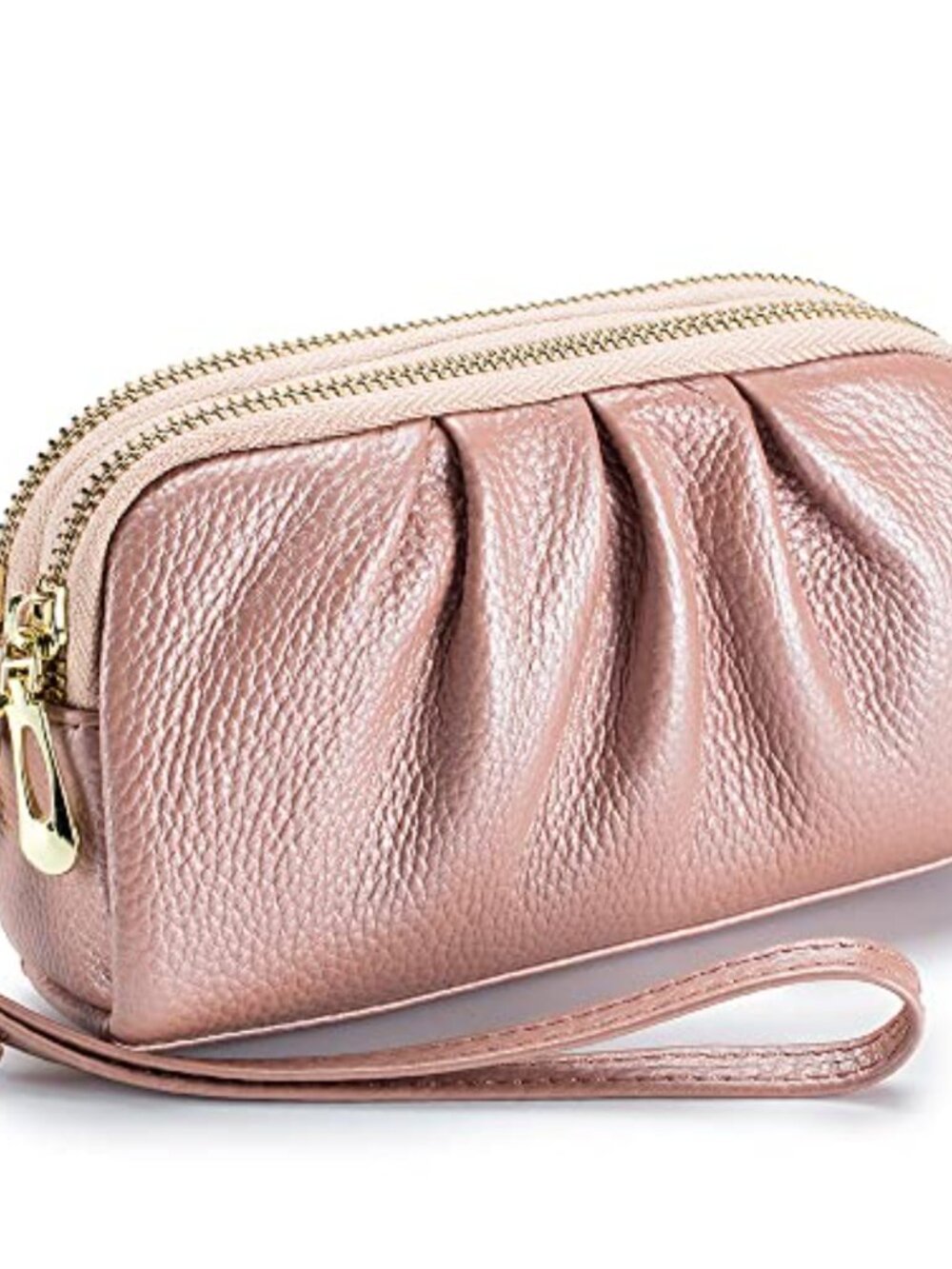 Genuine Leather Wristlet Wallet Ruched Clutch Purse